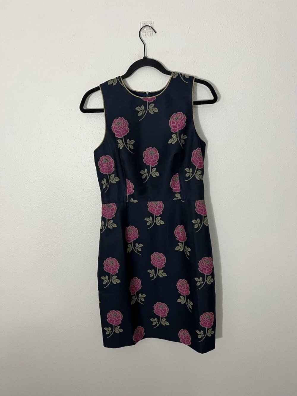J Crew Sheath Dress Floral Jacquard Size 4 Dark Blue Lined